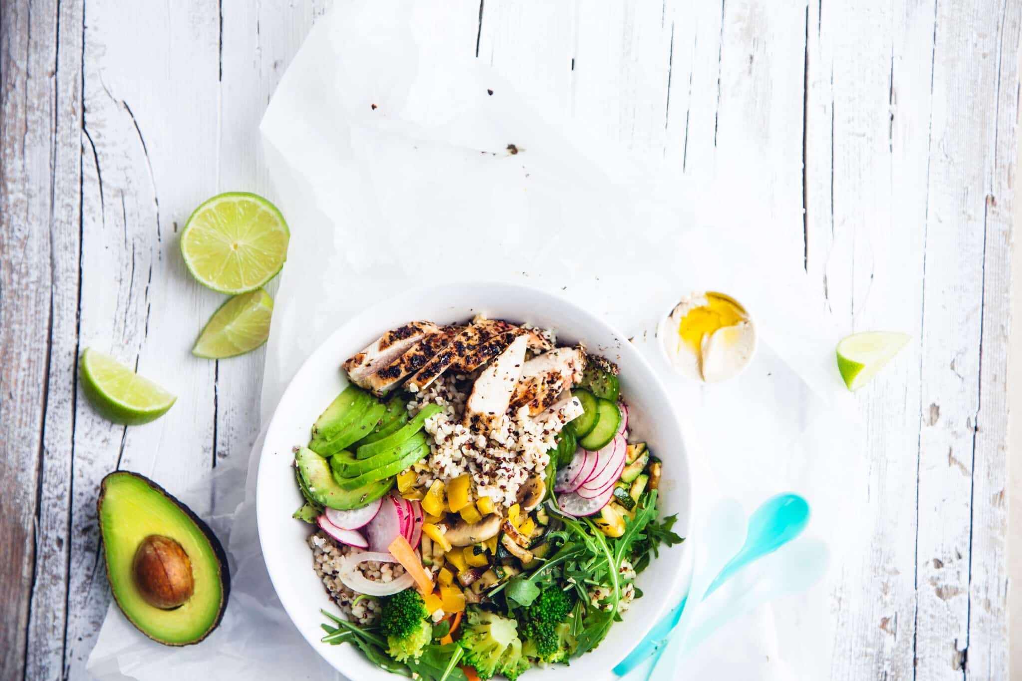 Colorful salad on cutting board