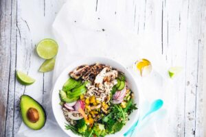 Colorful salad on cutting board