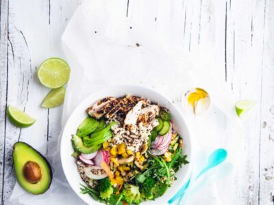 Colorful salad on cutting board