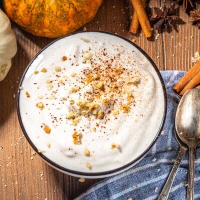 Bowl of homemade pumpkin spice yogurt